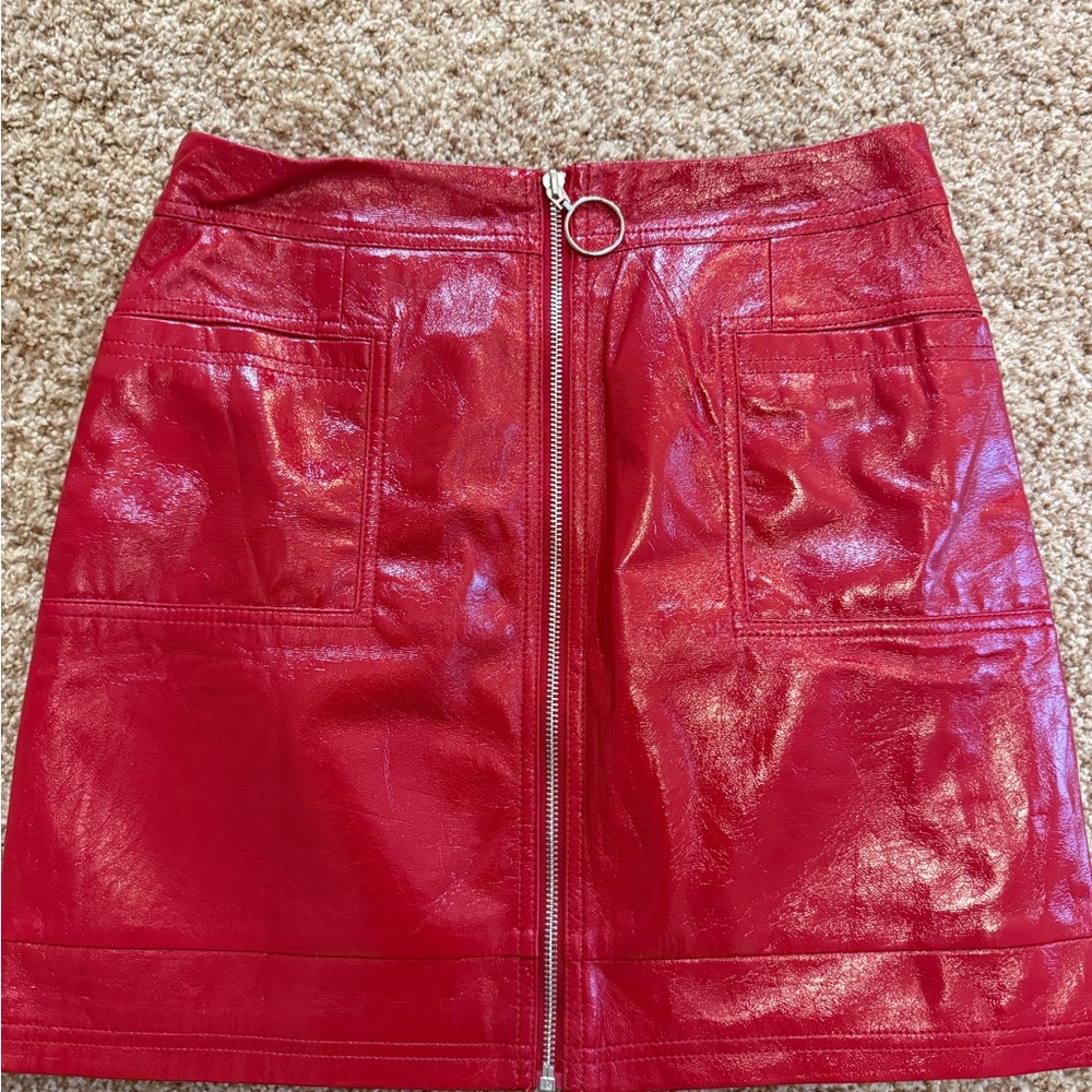 Red Faux Leather Skirt